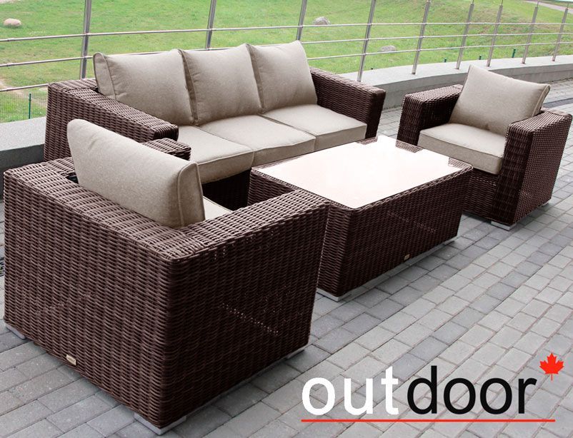 Комплект мебели из ротанга OUTDOOR Флорида (3-местный диван, 2 кресла, стол), у/п, коричневый Комплект мебели из ротанга OUTDOOR Флорида (3-местный диван, 2 кресла, стол), у/п, коричневый