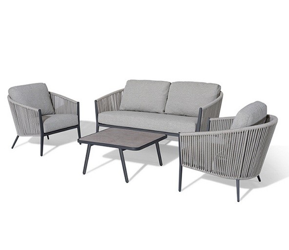 Комплект мебели из роупа OUTDOOR Аликанте (2-местный диван, 2 кресла, кофейный стол), серый микс Комплект мебели из роупа OUTDOOR Аликанте (2-местный диван, 2 кресла, кофейный стол), серый микс