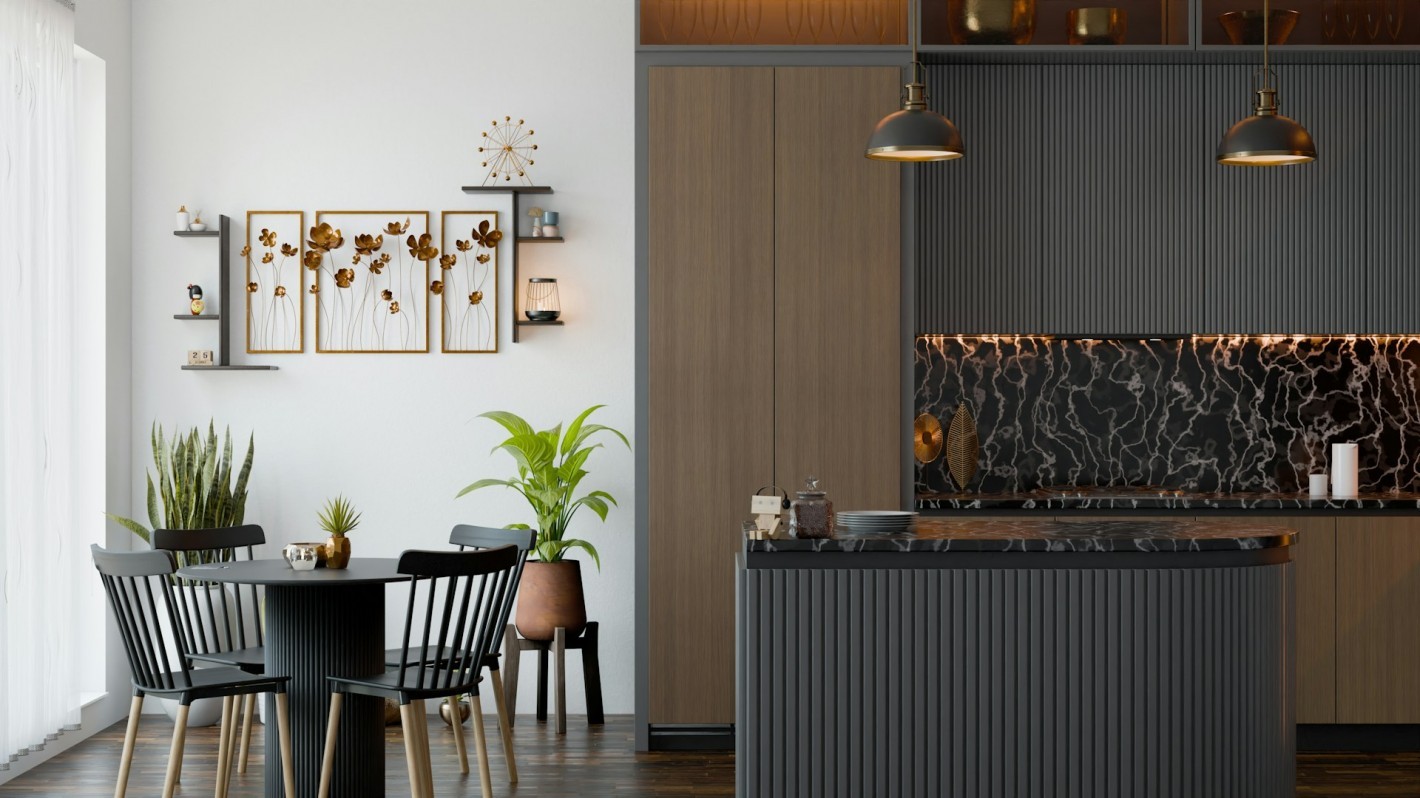 Стильная зона кухни и столовой Стильная зона кухни и столовой