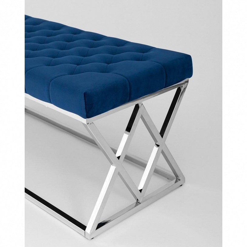 Банкетка-скамейка ИНСИГНИЯ, вельвет синий, сталь серебро Банкетка-скамейка ИНСИГНИЯ, вельвет синий, сталь серебро