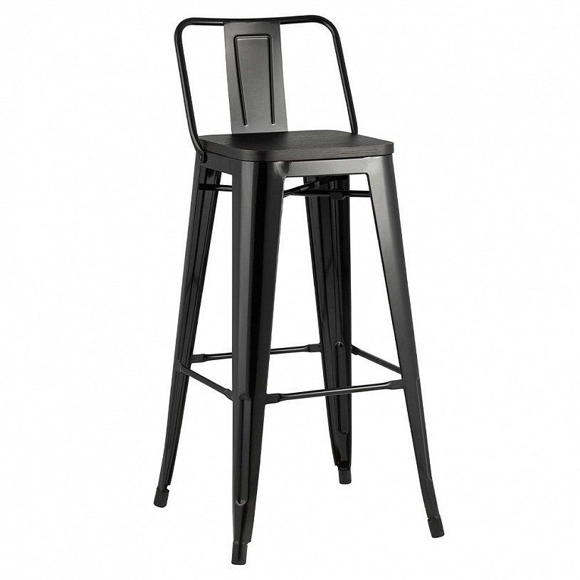 Стул барный TOLIX со спинкой черный глянцевый + темное дерево Стул барный TOLIX со спинкой черный глянцевый + темное дерево