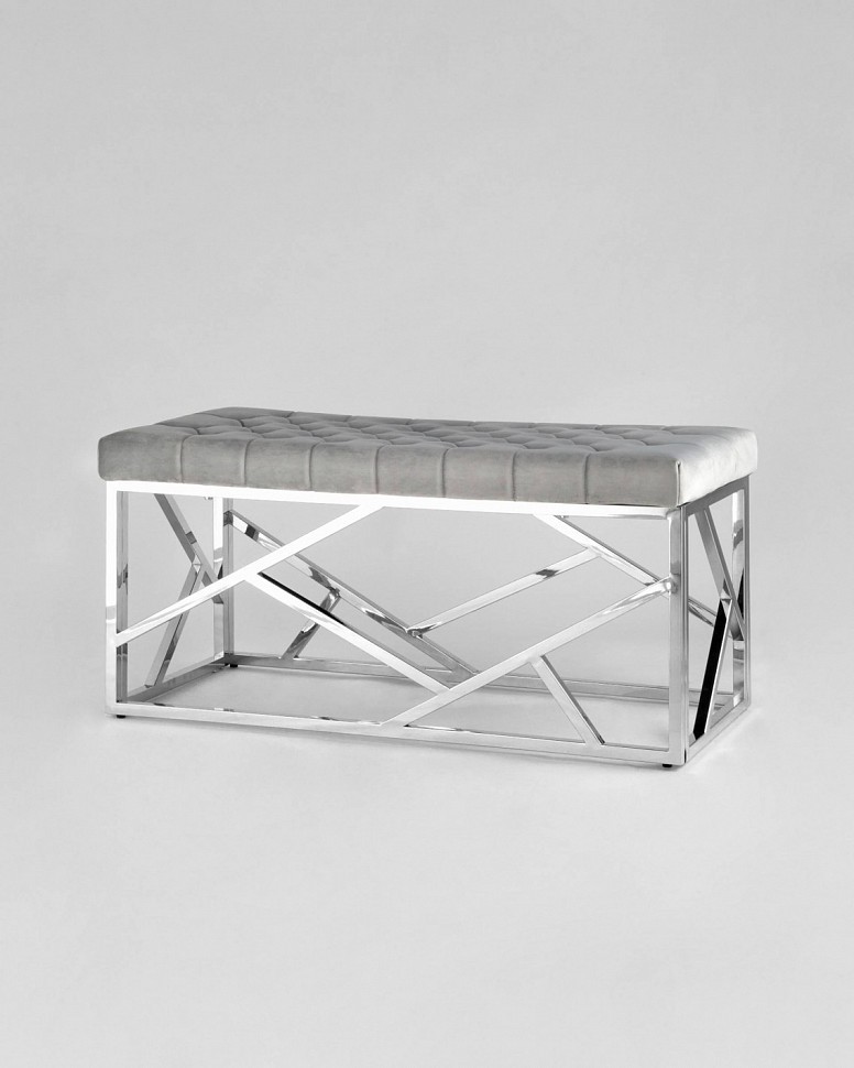 Банкетка-скамейка АРТ ДЕКО, вельвет серый, сталь серебро Банкетка-скамейка АРТ ДЕКО, вельвет серый, сталь серебро