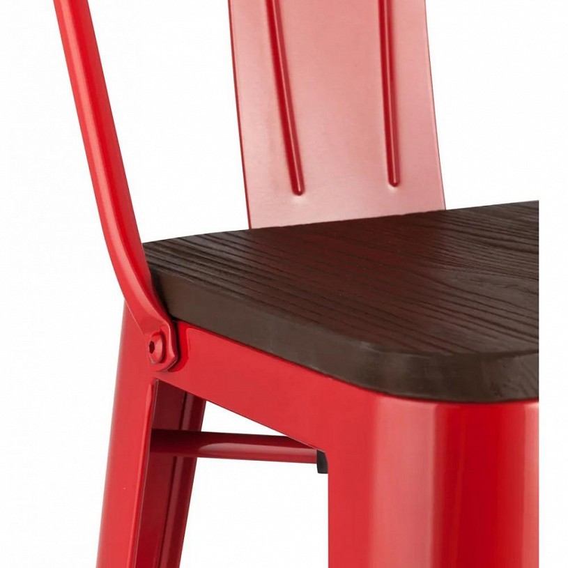 Стул барный TOLIX со спинкой красный глянцевый + темное дерево Стул барный TOLIX со спинкой красный глянцевый + темное дерево