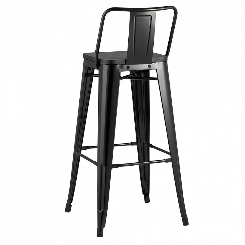 Стул барный TOLIX со спинкой черный глянцевый + темное дерево Стул барный TOLIX со спинкой черный глянцевый + темное дерево