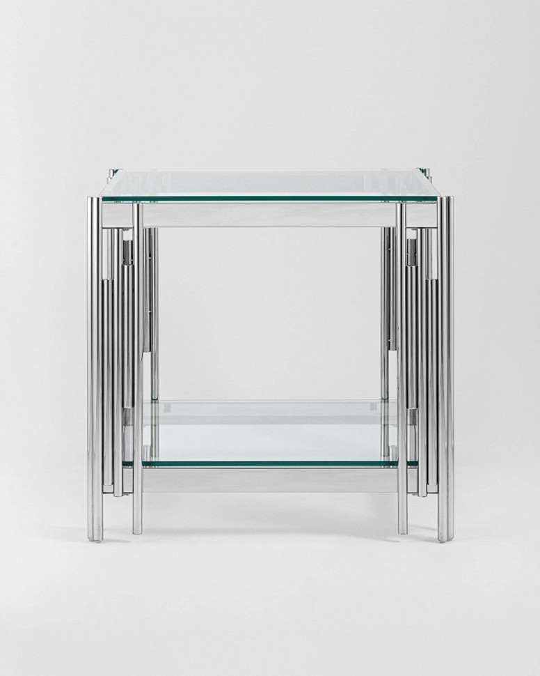 Журнальный столик 55*55 ГЭТСБИ, прозрачное стекло, сталь серебро Журнальный столик 55*55 ГЭТСБИ, прозрачное стекло, сталь серебро