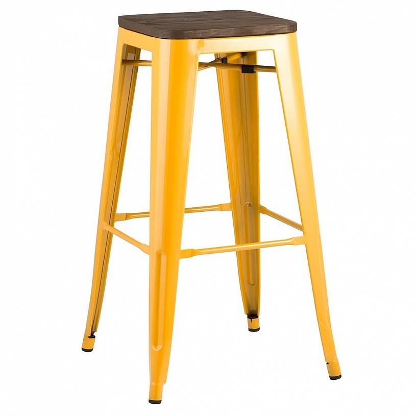 Стул барный TOLIX желтый глянцевый + темное дерево Стул барный TOLIX желтый глянцевый + темное дерево