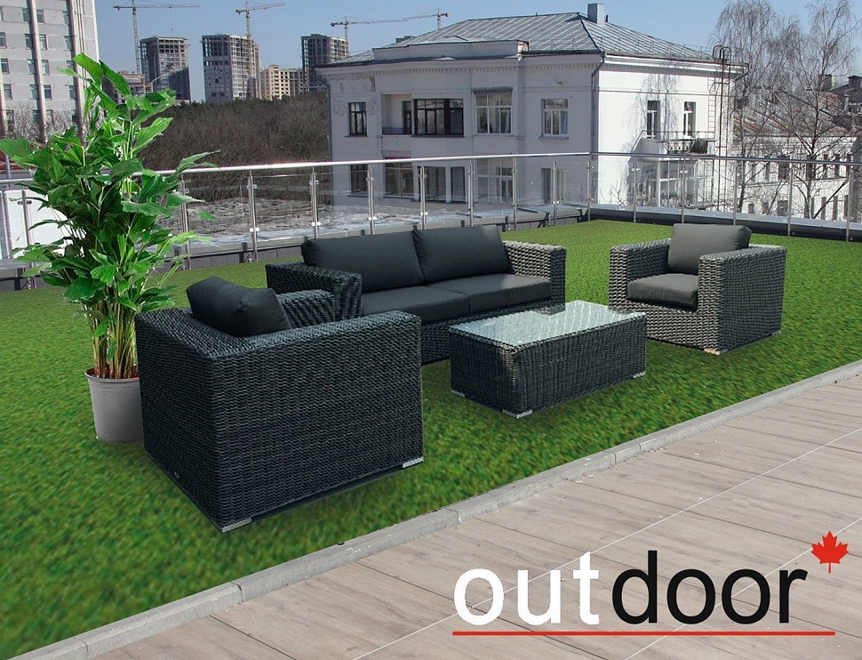 Комплект мебели из ротанга OUTDOOR Флорида (3-местный диван, 2 кресла, стол), узкое плетение, графит Комплект мебели из ротанга OUTDOOR Флорида (3-местный диван, 2 кресла, стол), узкое плетение, графит