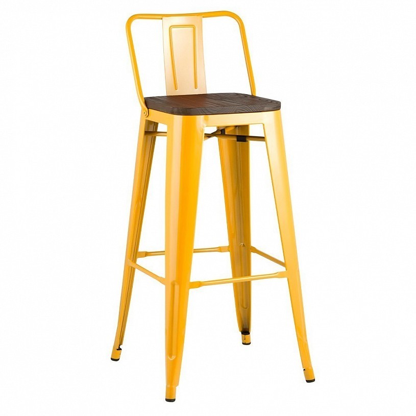 Стул барный TOLIX со спинкой желтый глянцевый + темное дерево Стул барный TOLIX со спинкой желтый глянцевый + темное дерево