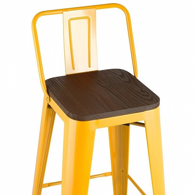 Стул барный TOLIX со спинкой желтый глянцевый + темное дерево Стул барный TOLIX со спинкой желтый глянцевый + темное дерево