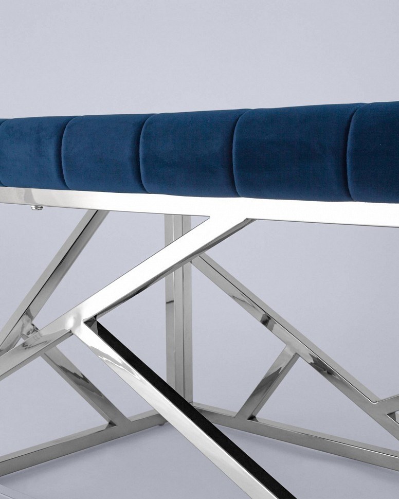 Банкетка-скамейка АРТ ДЕКО, вельвет синий, сталь серебро Банкетка-скамейка АРТ ДЕКО, вельвет синий, сталь серебро