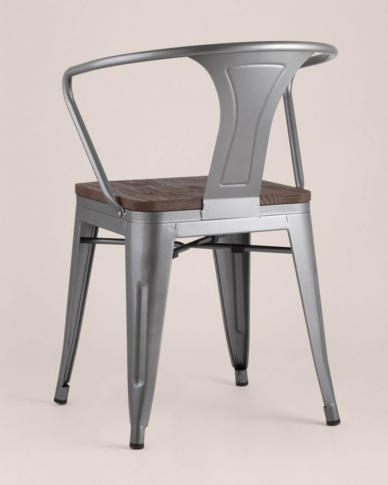 Стул TOLIX ARM WOOD серебристый матовый + темное дерево Стул TOLIX ARM WOOD серебристый матовый + темное дерево