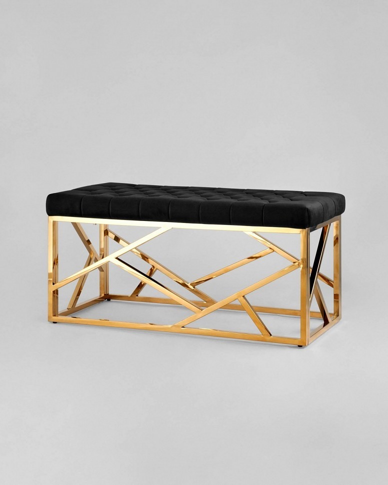 Банкетка-скамейка АРТ ДЕКО, вельвет черный, сталь золото Банкетка-скамейка АРТ ДЕКО, вельвет черный, сталь золото