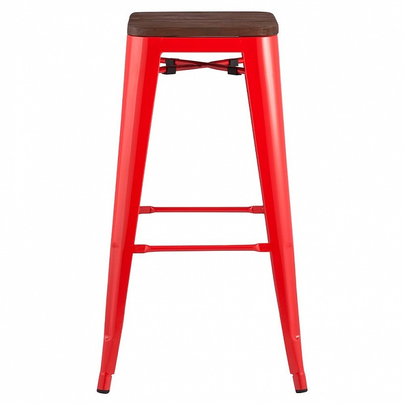 Стул барный TOLIX красный глянцевый + темное дерево Стул барный TOLIX красный глянцевый + темное дерево