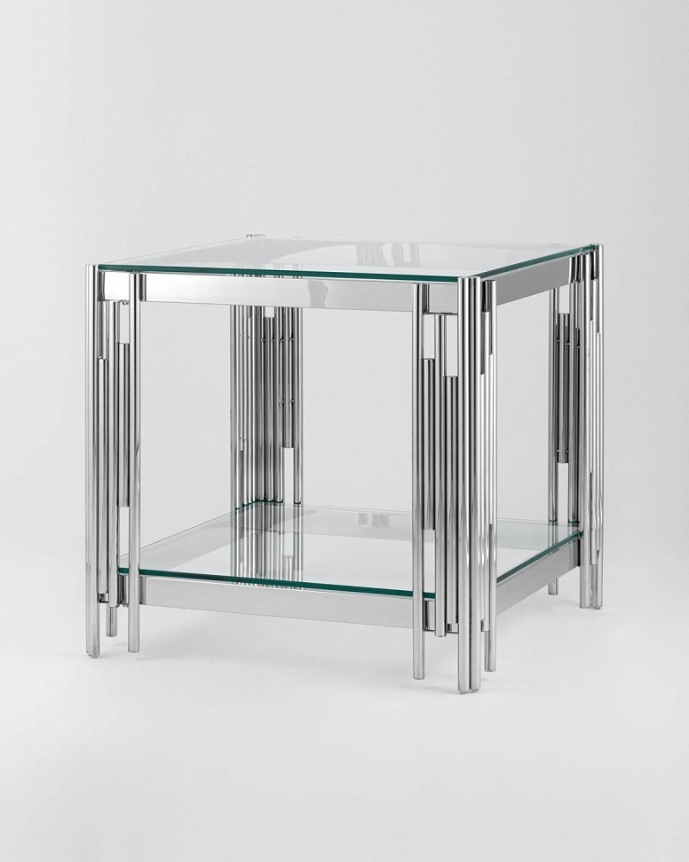 Журнальный столик 55*55 ГЭТСБИ, прозрачное стекло, сталь серебро Журнальный столик 55*55 ГЭТСБИ, прозрачное стекло, сталь серебро