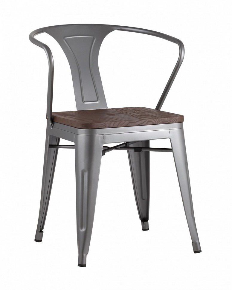 Стул TOLIX ARM WOOD серебристый матовый + темное дерево Стул TOLIX ARM WOOD серебристый матовый + темное дерево