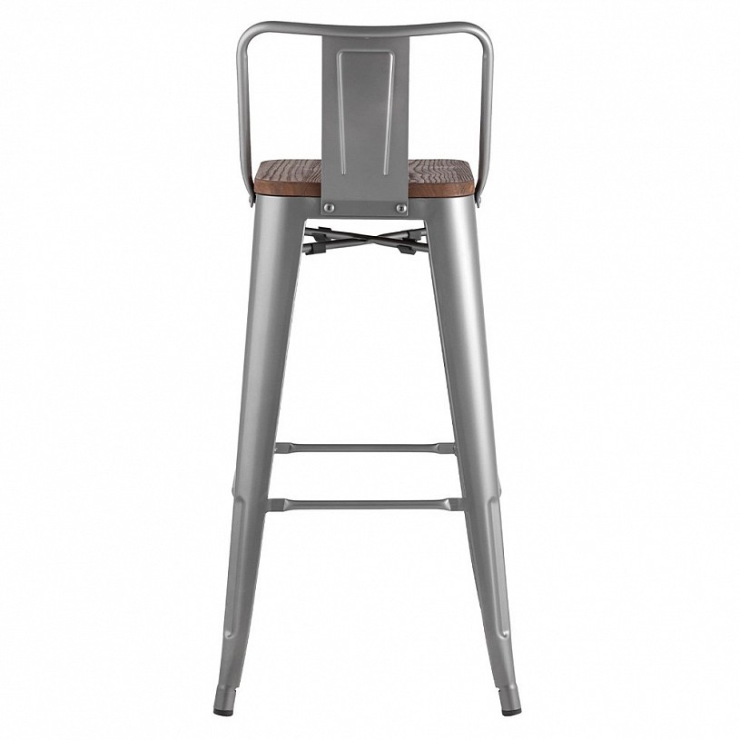 Стул барный TOLIX со спинкой серебристый матовый + темное дерево Стул барный TOLIX со спинкой серебристый матовый + темное дерево