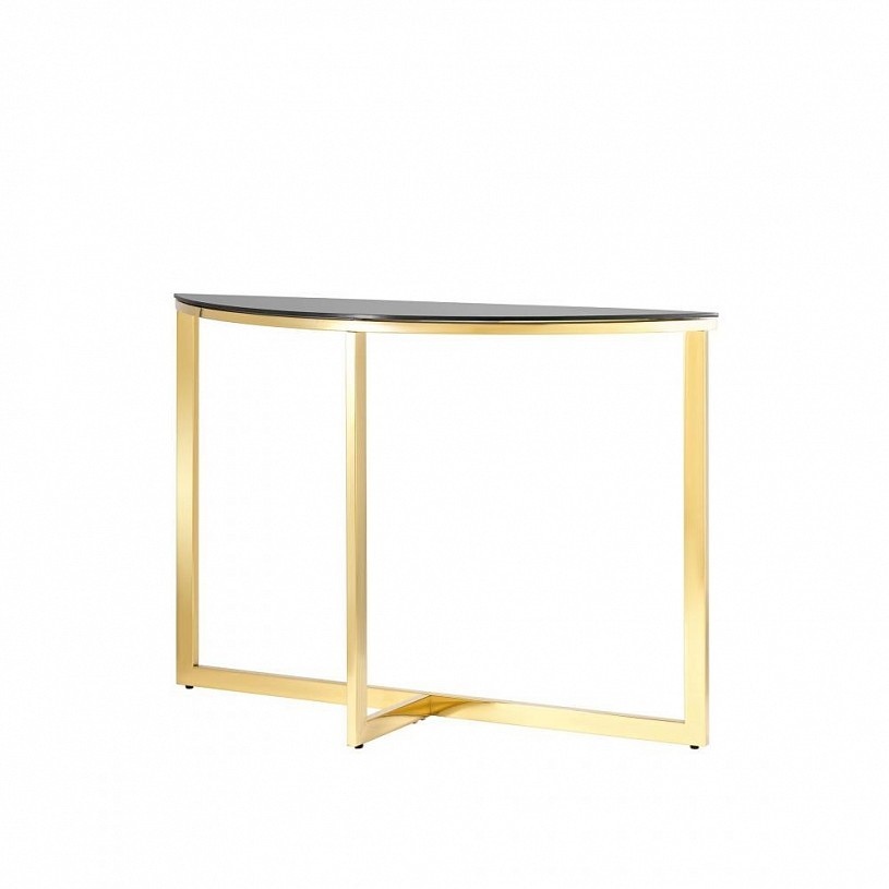 Консоль полукруглая АЛЬБА 115*30, стекло черное, сталь золото