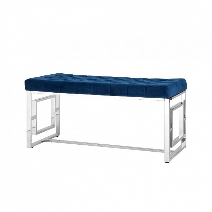 Банкетка-скамейка БРУКЛИН, вельвет синий, сталь серебро Банкетка-скамейка БРУКЛИН, вельвет синий, сталь серебро