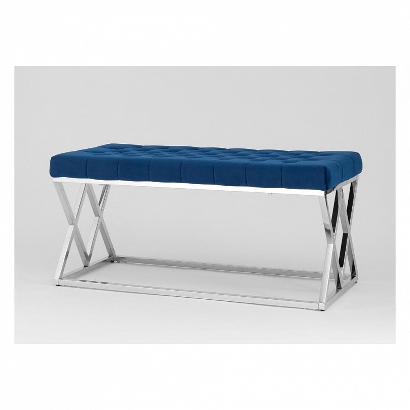 Банкетка-скамейка ИНСИГНИЯ, вельвет синий, сталь серебро Банкетка-скамейка ИНСИГНИЯ, вельвет синий, сталь серебро