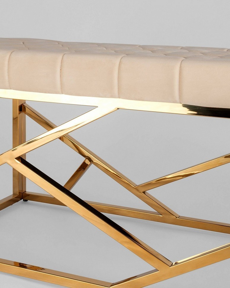 Банкетка-скамейка АРТ ДЕКО, вельвет бежевый, сталь золото Банкетка-скамейка АРТ ДЕКО, вельвет бежевый, сталь золото