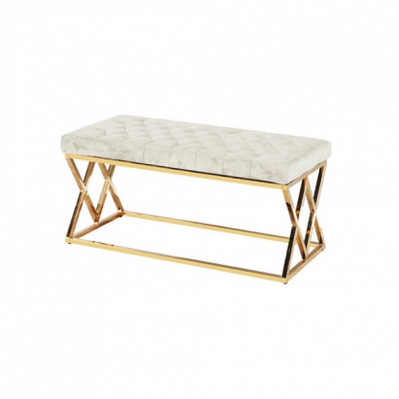Банкетка-скамейка ИНСИГНИЯ, вельвет бежевый, сталь золото Банкетка-скамейка ИНСИГНИЯ, вельвет бежевый, сталь золото