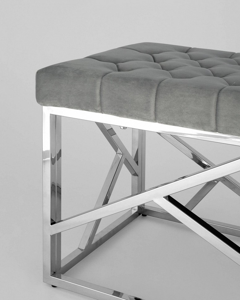 Банкетка-скамейка АРТ ДЕКО, вельвет серый, сталь серебро Банкетка-скамейка АРТ ДЕКО, вельвет серый, сталь серебро