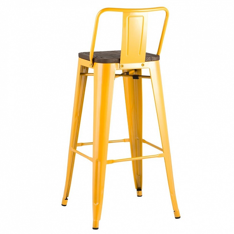 Стул барный TOLIX со спинкой желтый глянцевый + темное дерево Стул барный TOLIX со спинкой желтый глянцевый + темное дерево