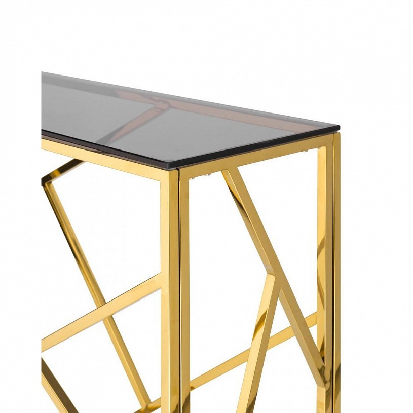 Консоль АРТ ДЕКО 115*30, стекло smoke, сталь золото