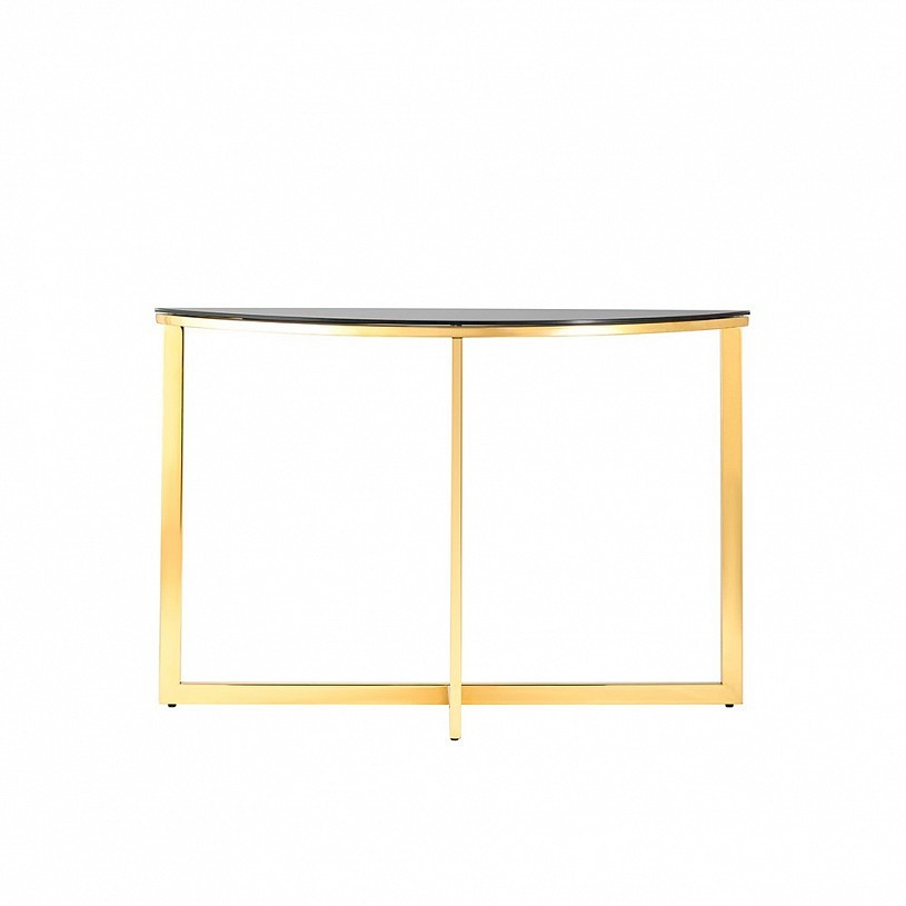 Консоль полукруглая АЛЬБА 115*30, стекло черное, сталь золото