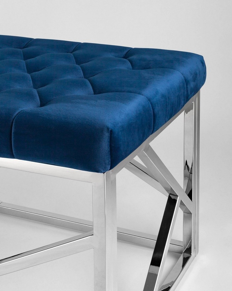 Банкетка-скамейка АРТ ДЕКО, вельвет синий, сталь серебро Банкетка-скамейка АРТ ДЕКО, вельвет синий, сталь серебро