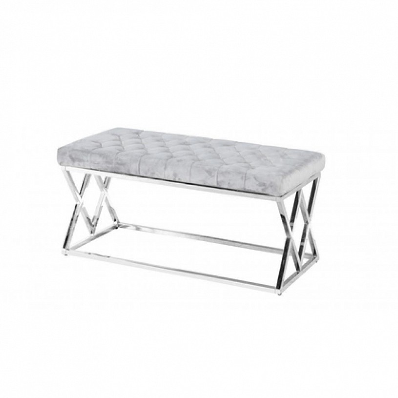 Банкетка-скамейка ИНСИГНИЯ, вельвет серый, сталь серебро Банкетка-скамейка ИНСИГНИЯ, вельвет серый, сталь серебро