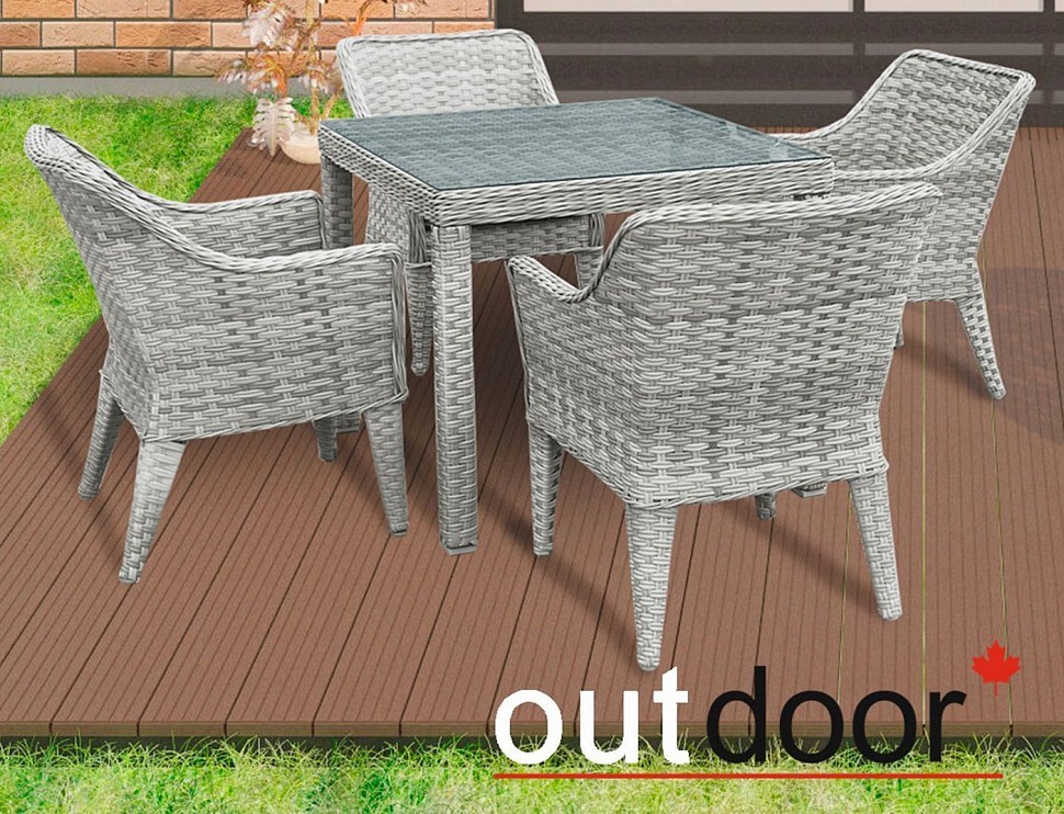 Комплект мебели из ротанга OUTDOOR Фиджи (стол, 4 стула), узкое плетение, светлый микс Комплект мебели из ротанга OUTDOOR Фиджи (стол, 4 стула), узкое плетение, светлый микс