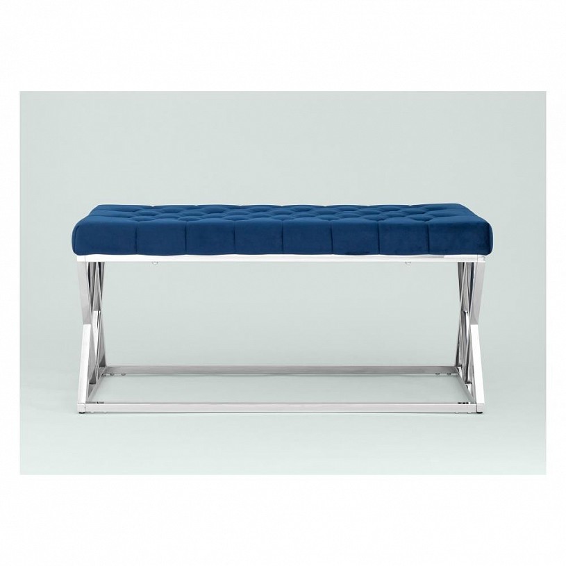 Банкетка-скамейка ИНСИГНИЯ, вельвет синий, сталь серебро Банкетка-скамейка ИНСИГНИЯ, вельвет синий, сталь серебро