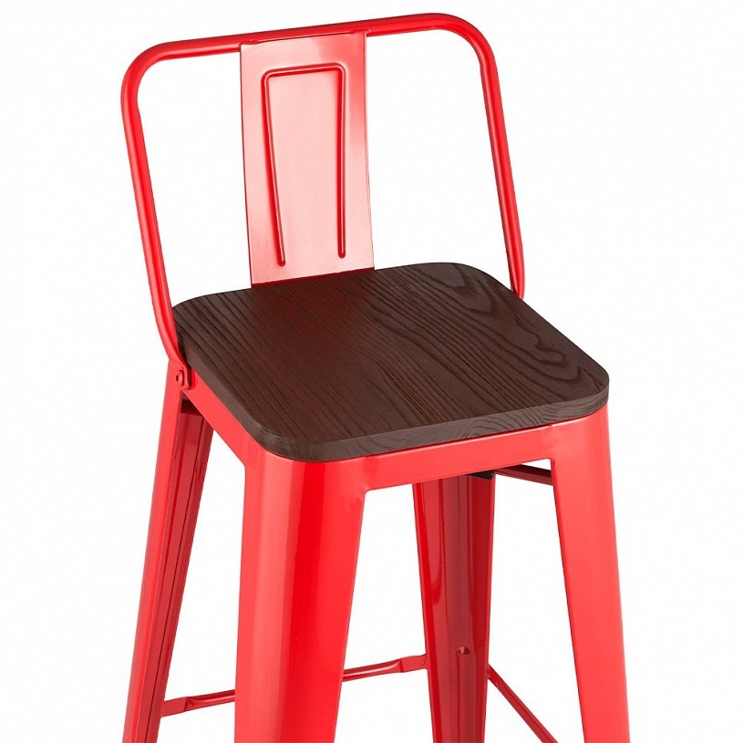 Стул барный TOLIX со спинкой красный глянцевый + темное дерево Стул барный TOLIX со спинкой красный глянцевый + темное дерево