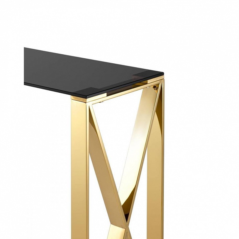 Консоль КРОСС 115*30, стекло smoke, сталь золото