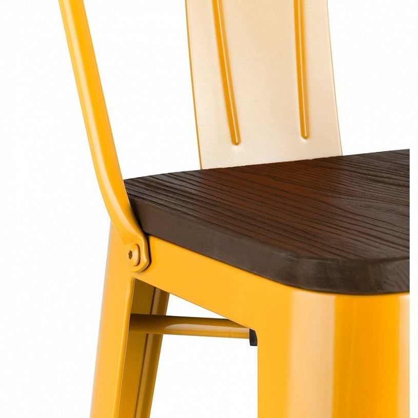 Стул барный TOLIX со спинкой желтый глянцевый + темное дерево Стул барный TOLIX со спинкой желтый глянцевый + темное дерево