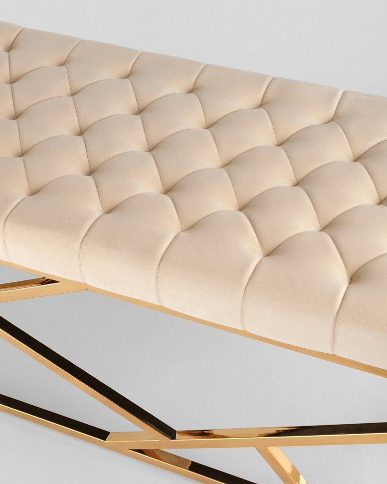 Банкетка-скамейка АРТ ДЕКО, вельвет бежевый, сталь золото Банкетка-скамейка АРТ ДЕКО, вельвет бежевый, сталь золото