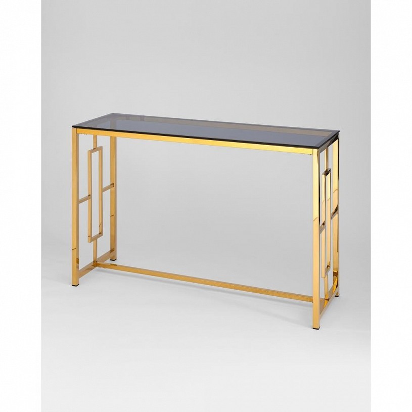 Консоль БРУКЛИН 120*40, стекло smoke, сталь золото