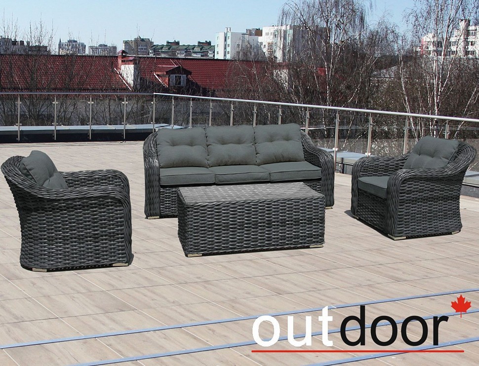 Комплект мебели из ротанга OUTDOOR Касабланка (3-местный диван, 2 кресла, стол), ш/п, графит Комплект мебели из ротанга OUTDOOR Касабланка (3-местный диван, 2 кресла, стол), ш/п, графит
