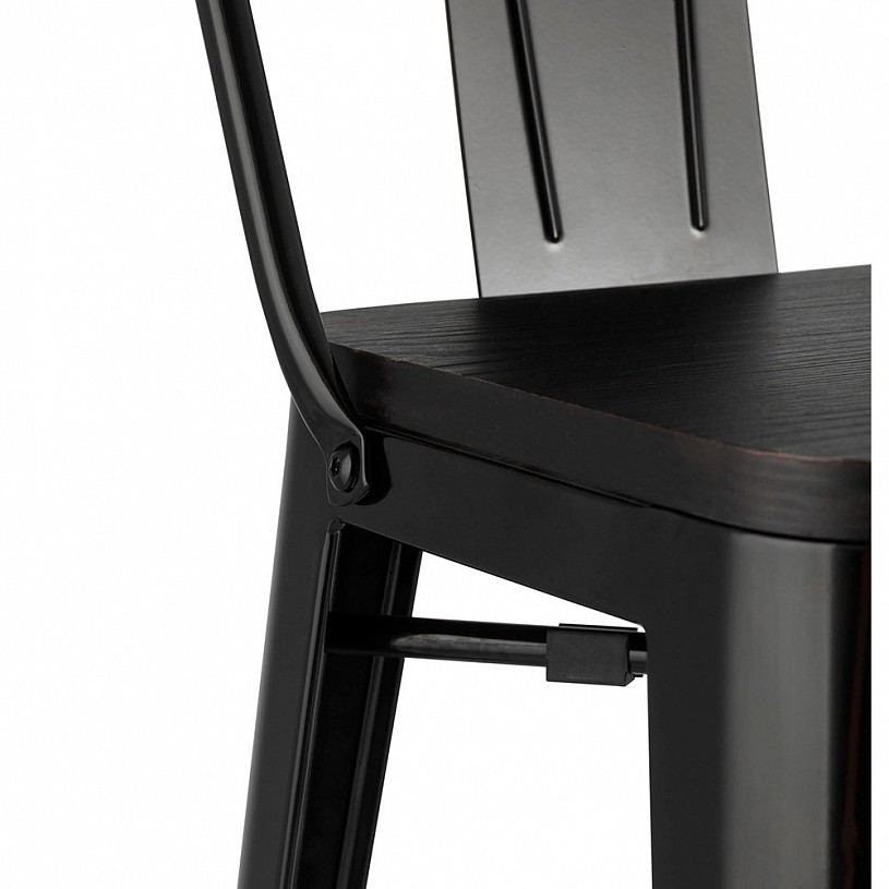 Стул барный TOLIX со спинкой черный глянцевый + темное дерево Стул барный TOLIX со спинкой черный глянцевый + темное дерево