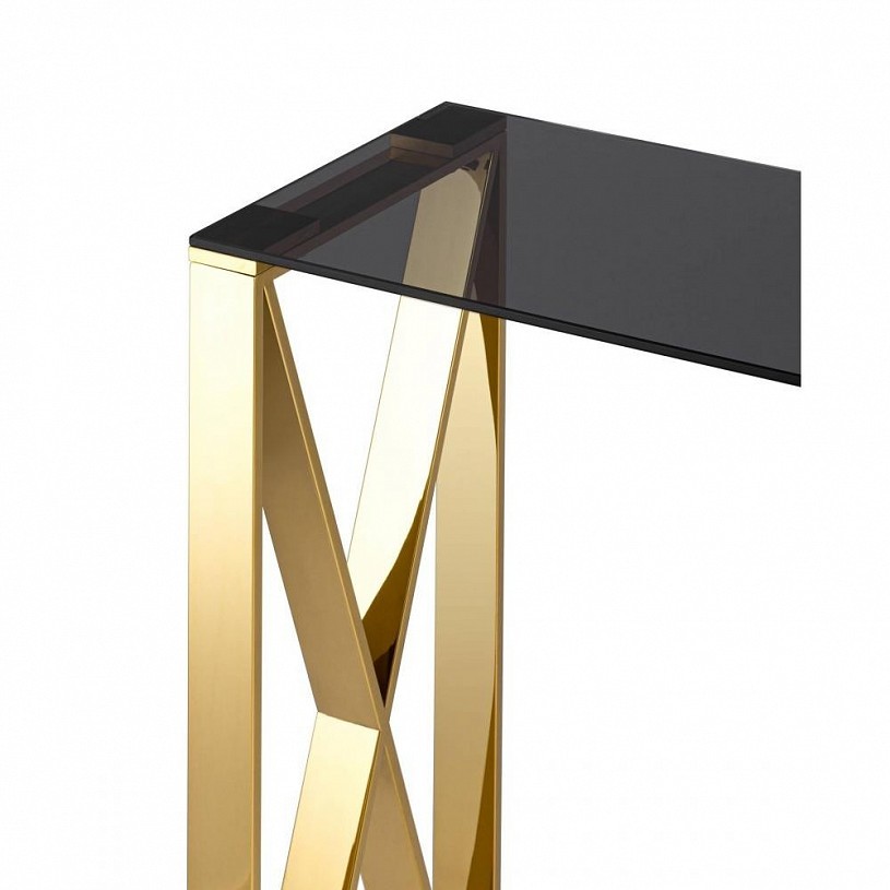 Консоль КРОСС 115*30, стекло smoke, сталь золото