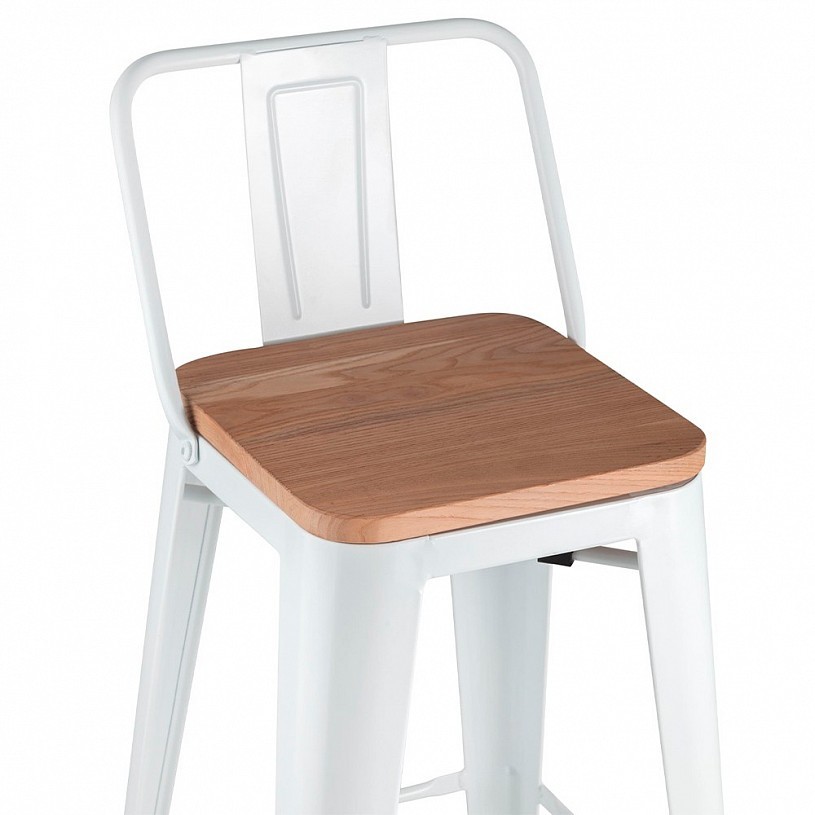 Стул барный TOLIX со спинкой белый глянцевый + светлое дерево Стул барный TOLIX со спинкой белый глянцевый + светлое дерево