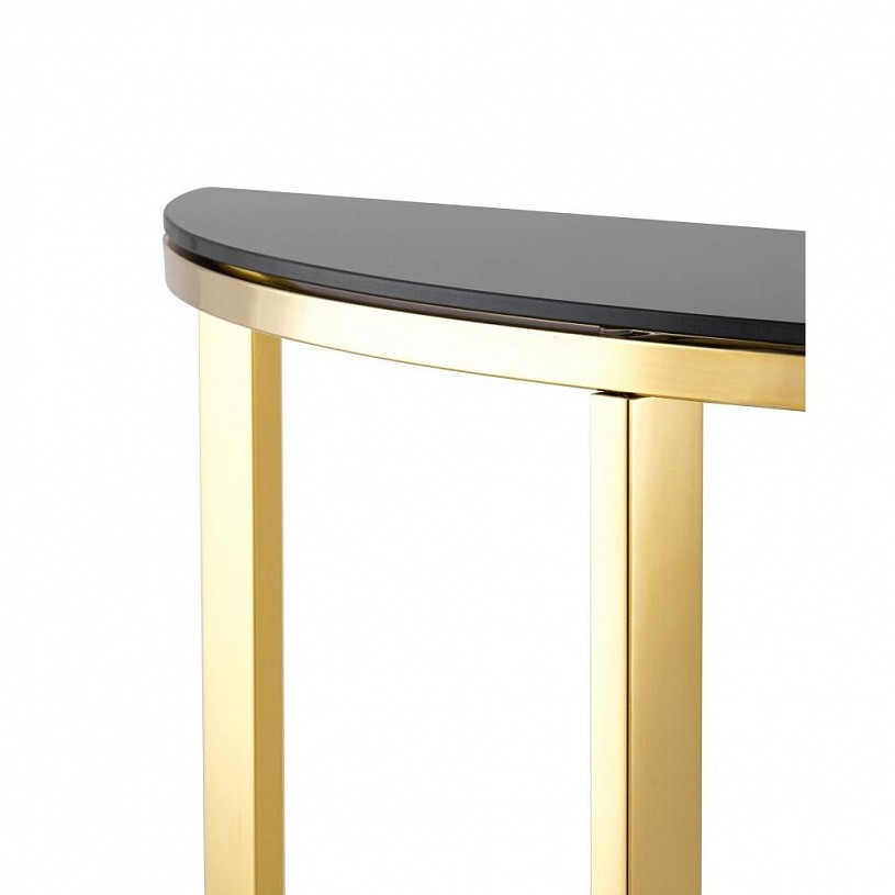 Консоль полукруглая АЛЬБА 115*30, стекло черное, сталь золото