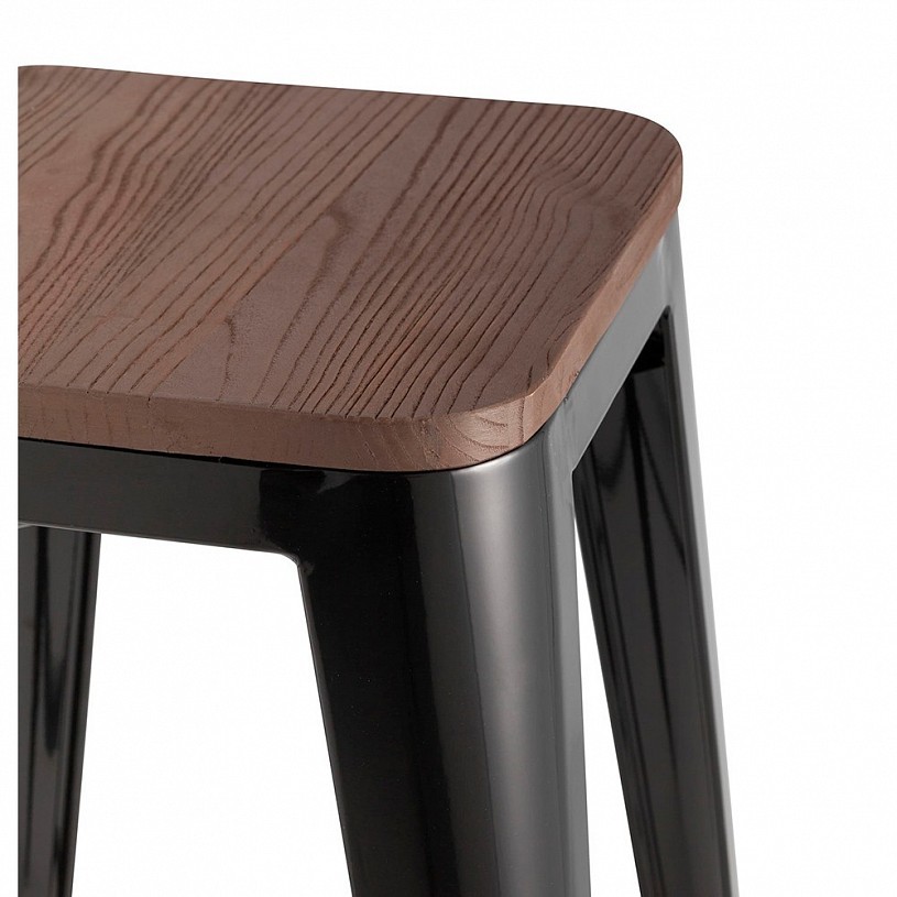 Стул барный TOLIX черный глянцевый + темное дерево Стул барный TOLIX черный глянцевый + темное дерево