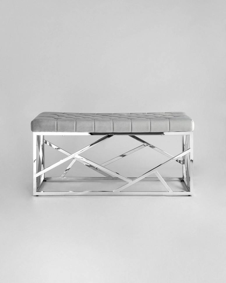 Банкетка-скамейка АРТ ДЕКО, вельвет серый, сталь серебро Банкетка-скамейка АРТ ДЕКО, вельвет серый, сталь серебро