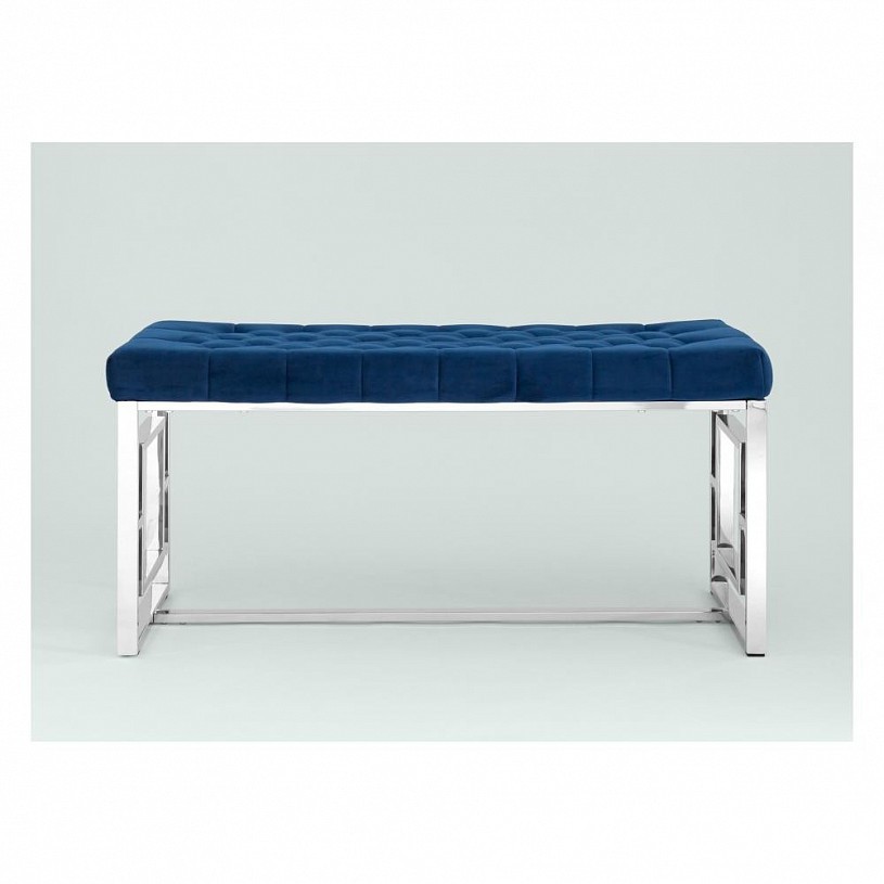 Банкетка-скамейка БРУКЛИН, вельвет синий, сталь серебро Банкетка-скамейка БРУКЛИН, вельвет синий, сталь серебро