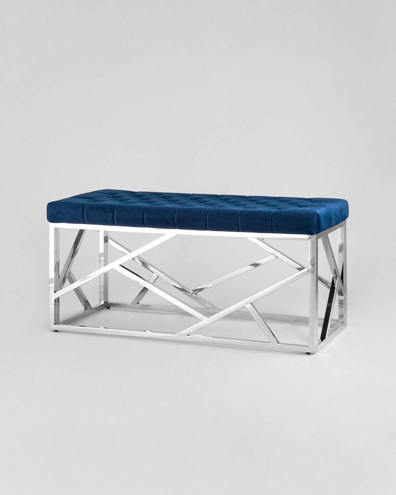 Банкетка-скамейка АРТ ДЕКО, вельвет синий, сталь серебро Банкетка-скамейка АРТ ДЕКО, вельвет синий, сталь серебро