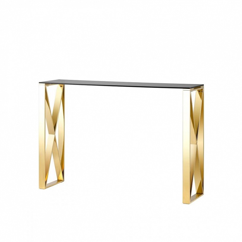 Консоль КРОСС 115*30, стекло smoke, сталь золото