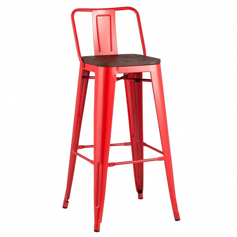Стул барный TOLIX со спинкой красный глянцевый + темное дерево Стул барный TOLIX со спинкой красный глянцевый + темное дерево
