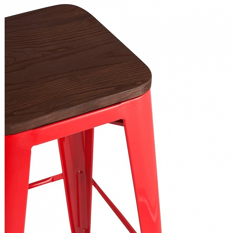 Стул барный TOLIX красный глянцевый + темное дерево Стул барный TOLIX красный глянцевый + темное дерево